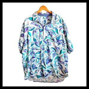 Tommy Bahama Silk Button Up Tropical Leaf Print Camp Shirt‎ Plus Size 3XL 3X